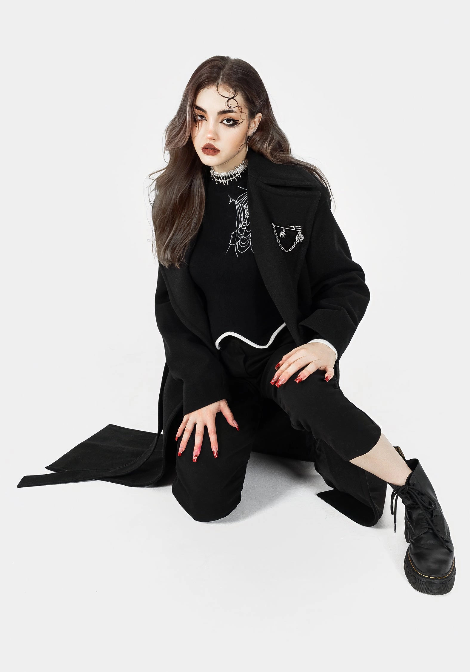 Collapsible Packable Style abrasion resistant coating Meltdown Oversized Coat with Brooch - Black