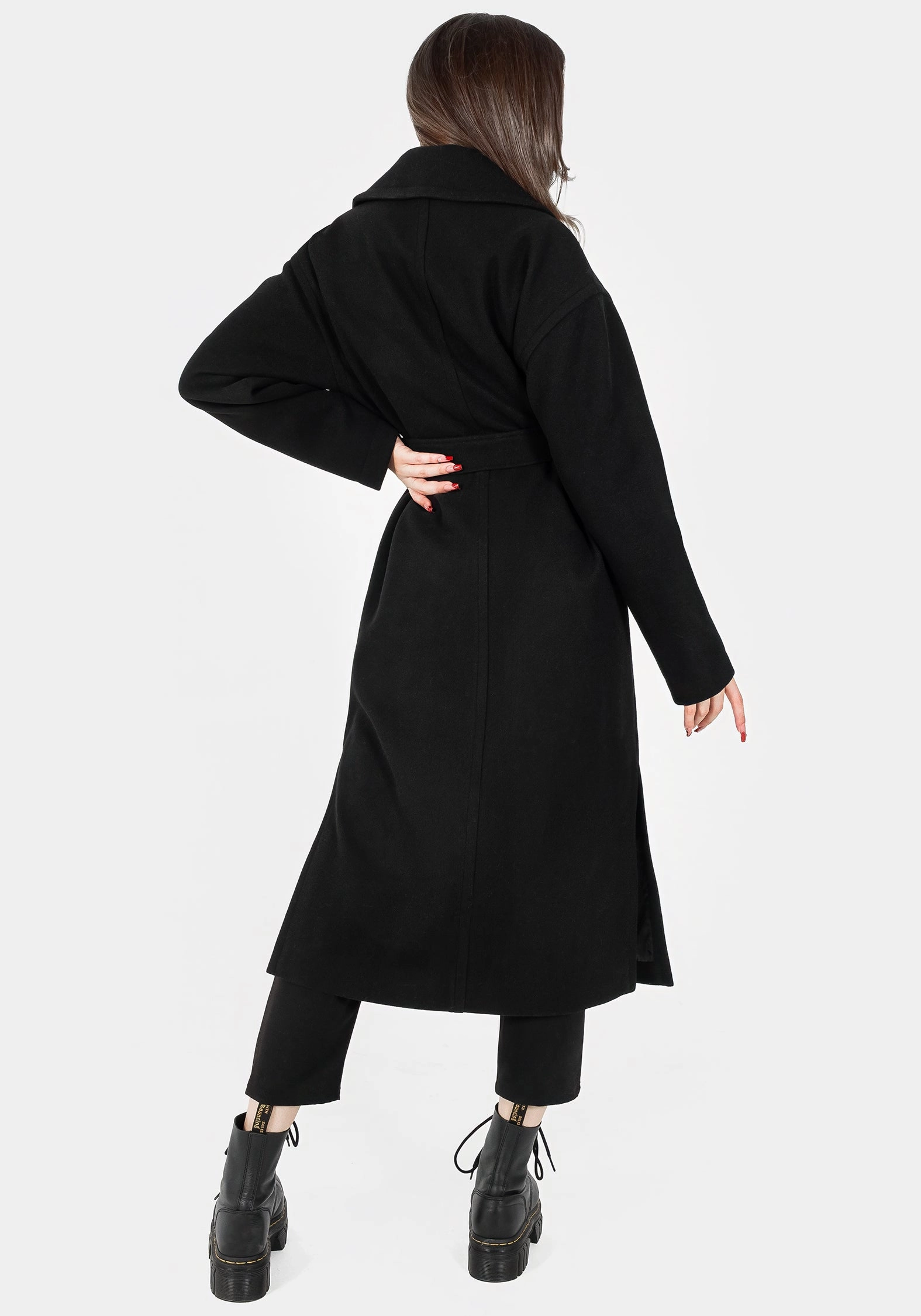 All Season Compatibility Meltdown Oversized Coat with Brooch - Black