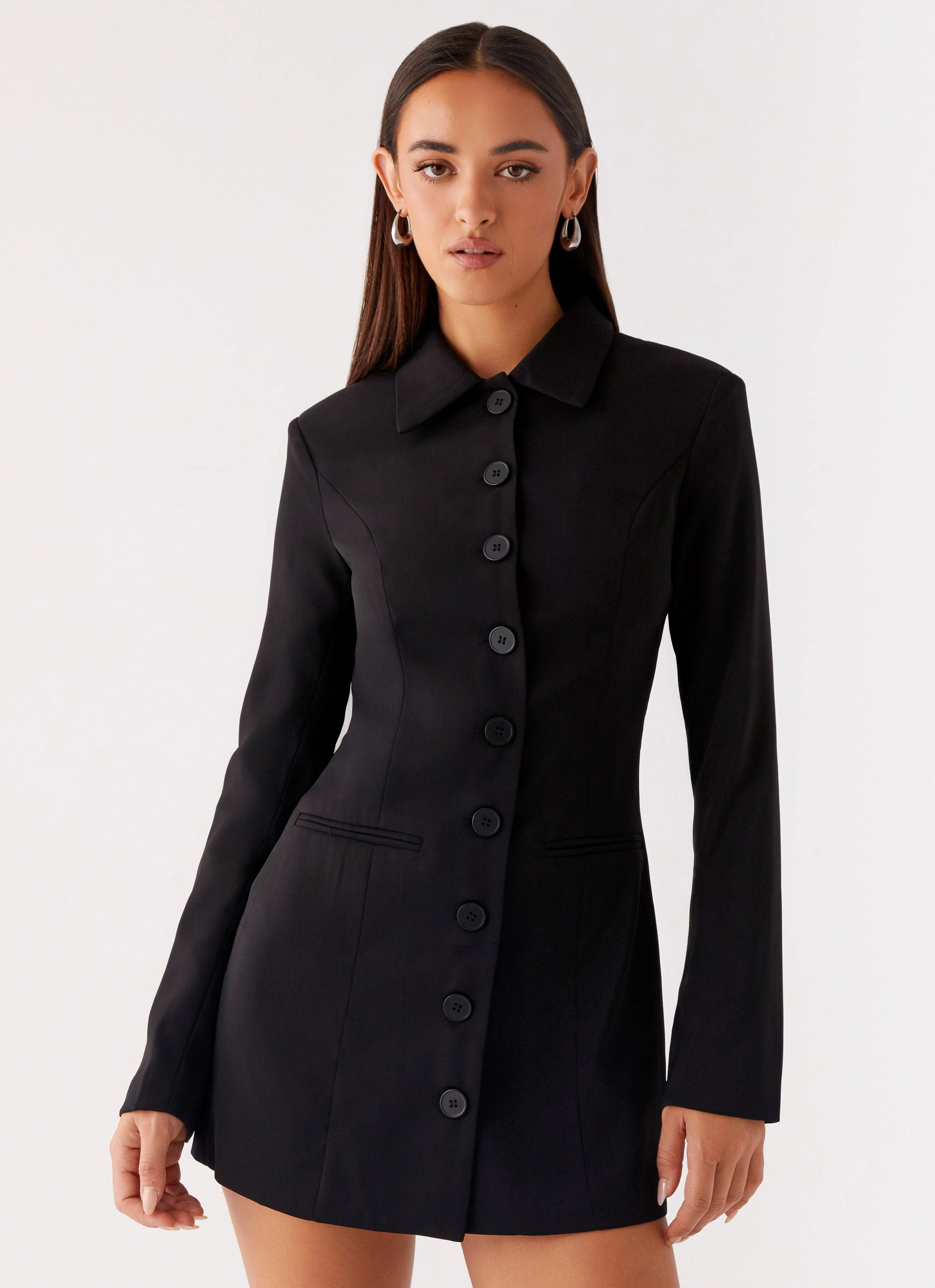 Boxy-Style Memphis Blazer Mini Dress - Black