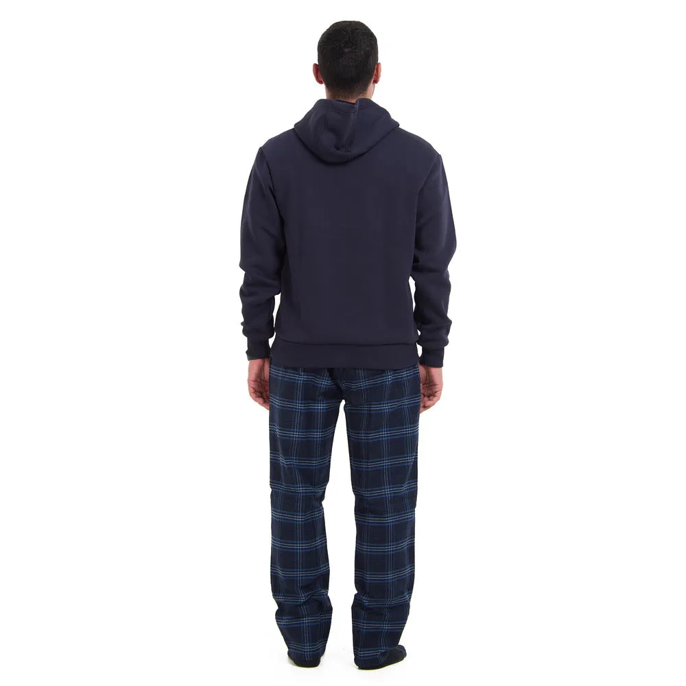 Men Winter Pajama Set Dark Blue Hoodie   Dark blue x Light blue Checkered Pants