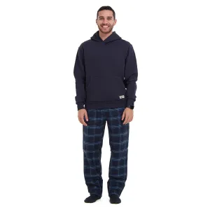 Men Winter Pajama Set Dark Blue Hoodie   Dark blue x Light blue Checkered Pants