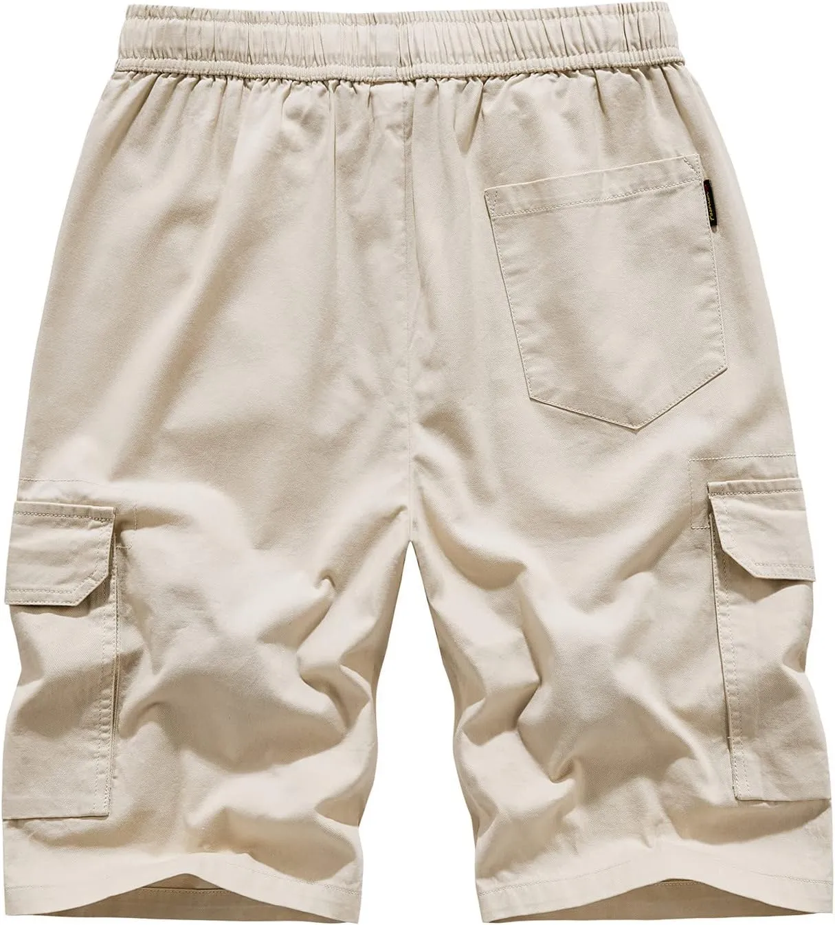 Mens 100% Cotton Cargo Shorts - Elastic Waist Drawstring Relaxed Fit Casual Outdoor Shorts Multi Pockets Work Short Pants