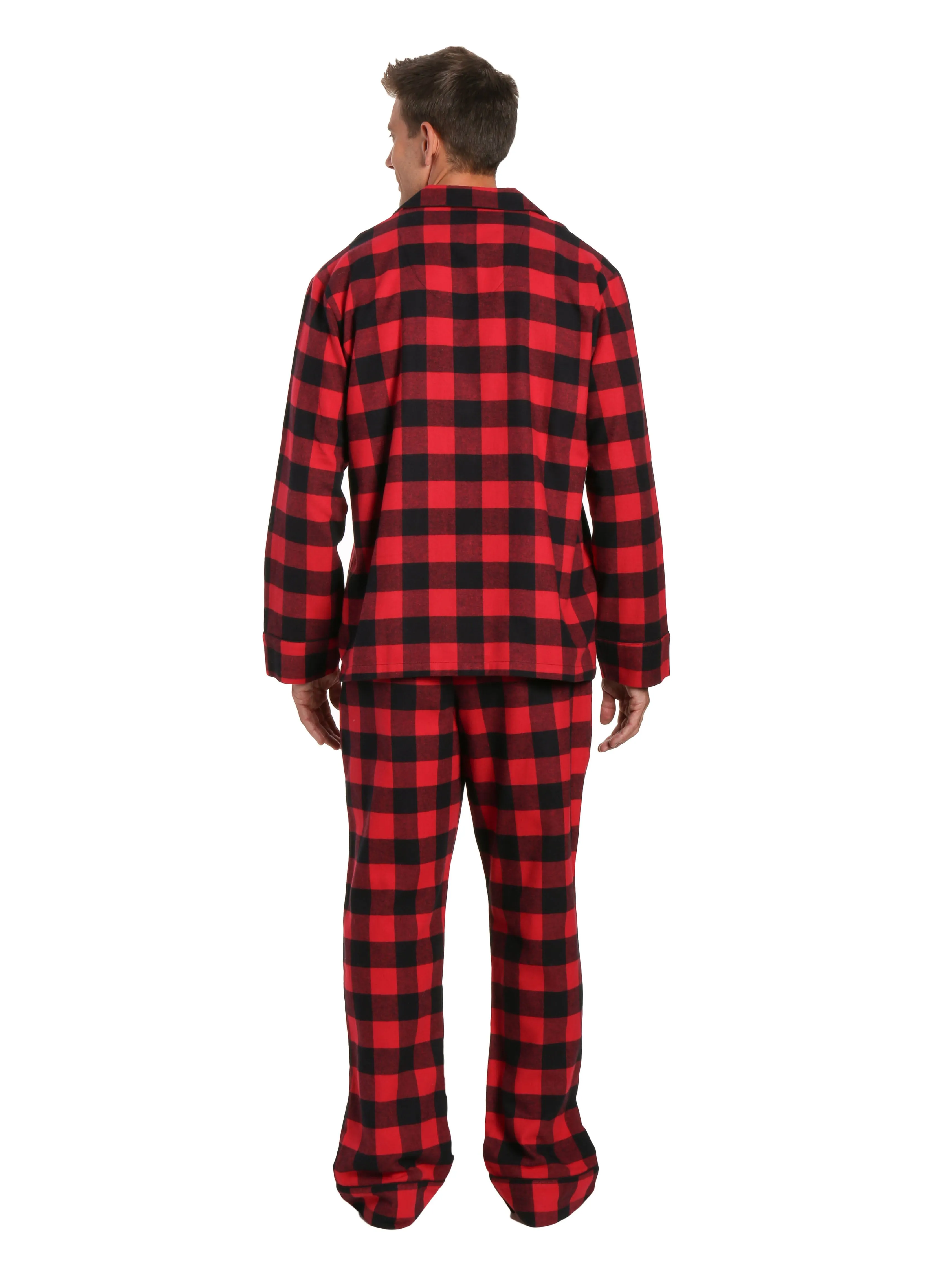 Mens 100% Cotton Flannel Pajama Set - Gingham Checks - Black-Red