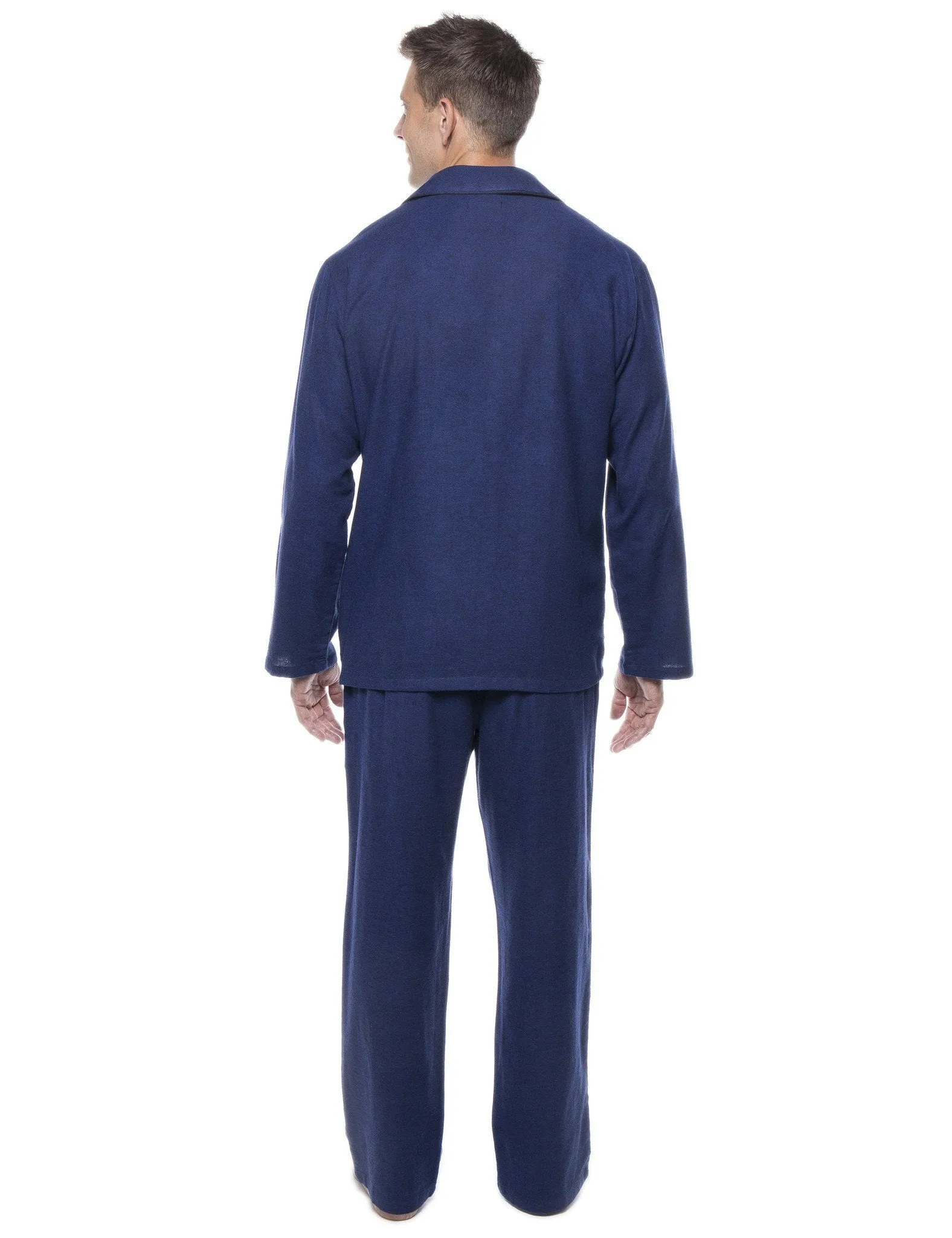 Men's 100% Cotton Flannel Pajama Set - Herringbone Blue/Black