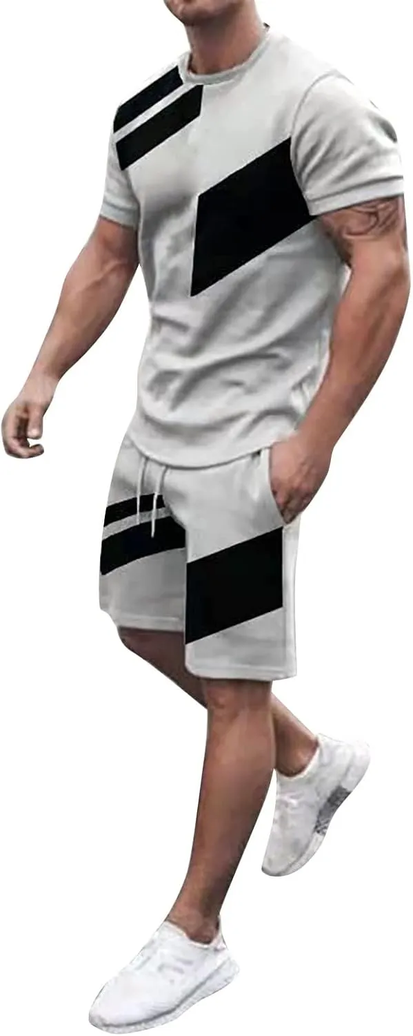Men's 2 Piece Outfits Summer Tracksuits Casual Suits Oversize Workout Athletic Short Sleeve Tshirts and Short Sets
