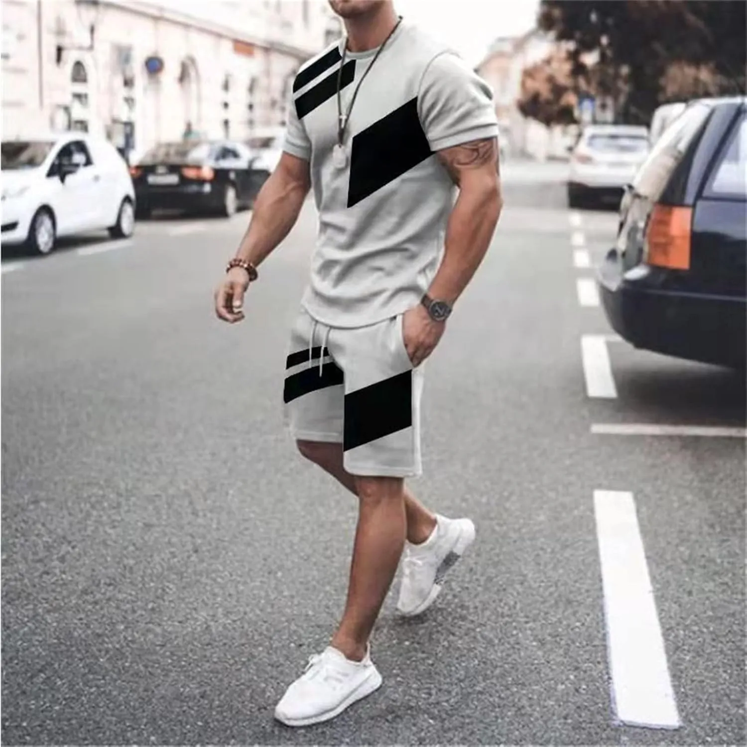 Men's 2 Piece Outfits Summer Tracksuits Casual Suits Oversize Workout Athletic Short Sleeve Tshirts and Short Sets