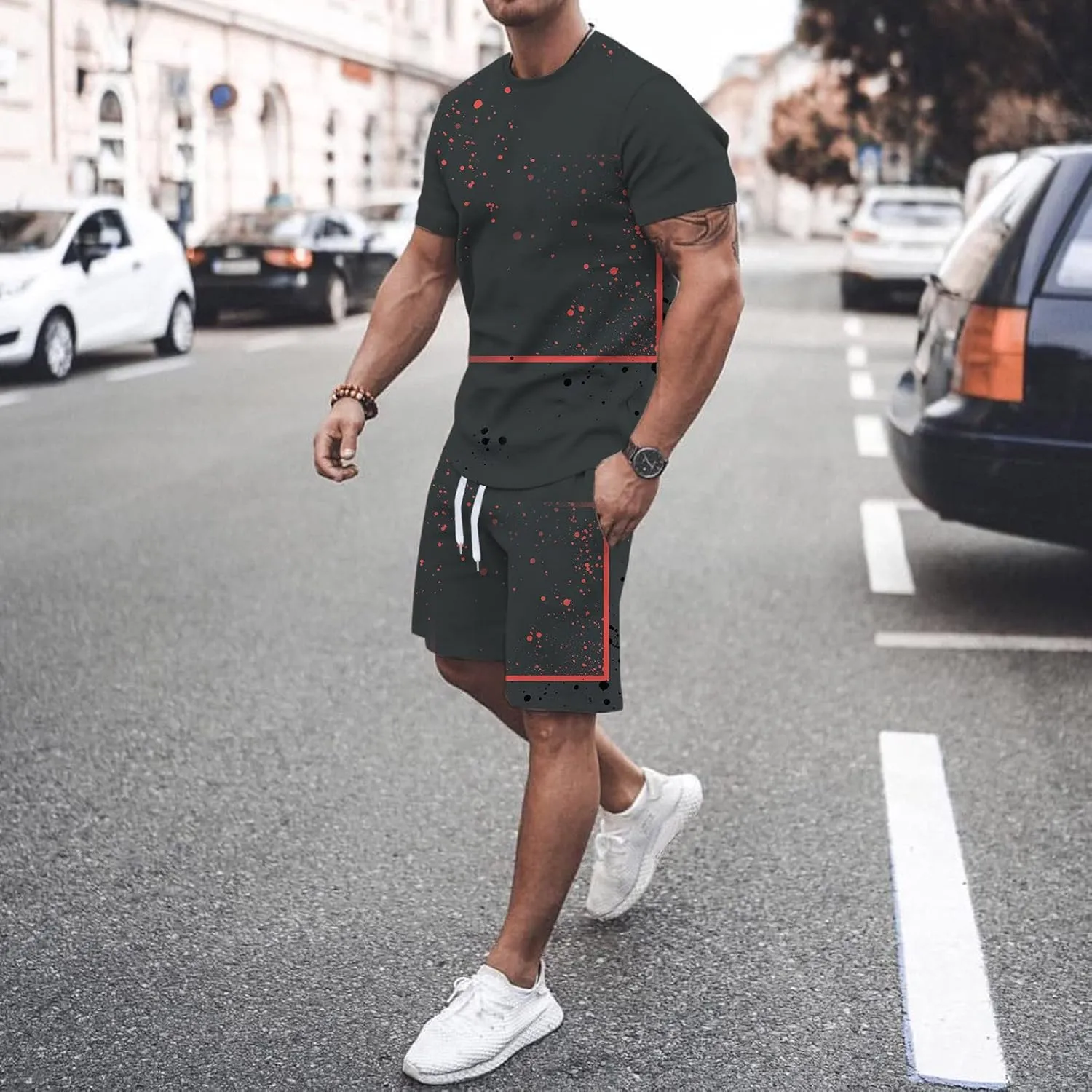 Men's 2 Piece Outfits Summer Tracksuits Casual Suits Oversize Workout Athletic Short Sleeve Tshirts and Short Sets