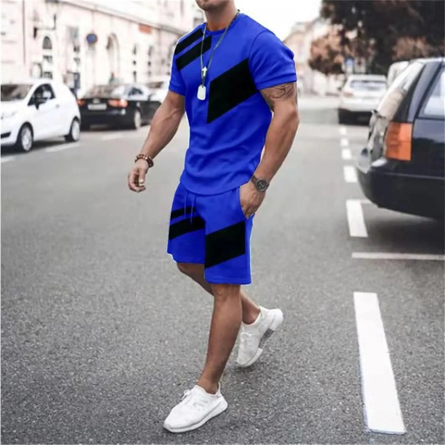 Men's 2 Piece Outfits Summer Tracksuits Casual Suits Oversize Workout Athletic Short Sleeve Tshirts and Short Sets