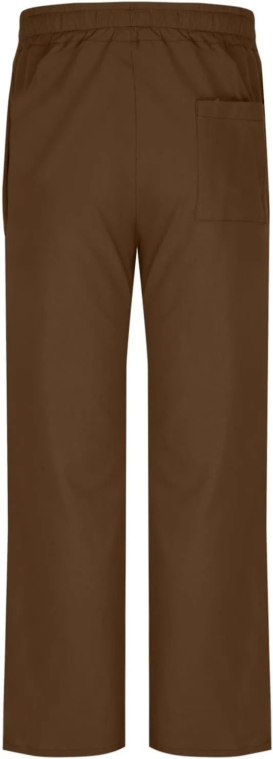 Mens Baggy Drawstring Linen Pants Lightweight Elastic Waist Yoga Beach Cotton Trousers Casual Wide Leg Straight Pants