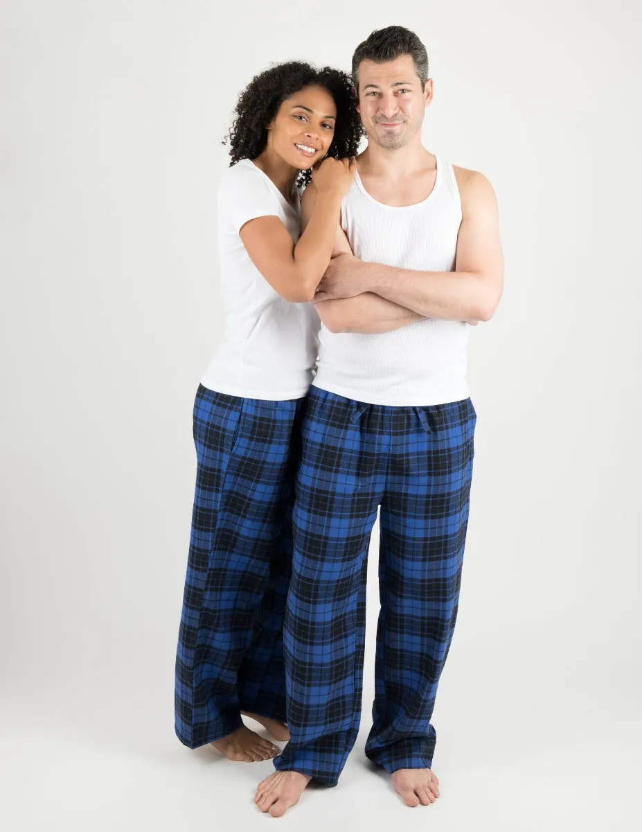 Mens Black & Navy Plaid Flannel Pants