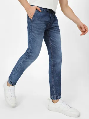 Men's Blue Washed Jogger Jeans Slim Fit Stretch