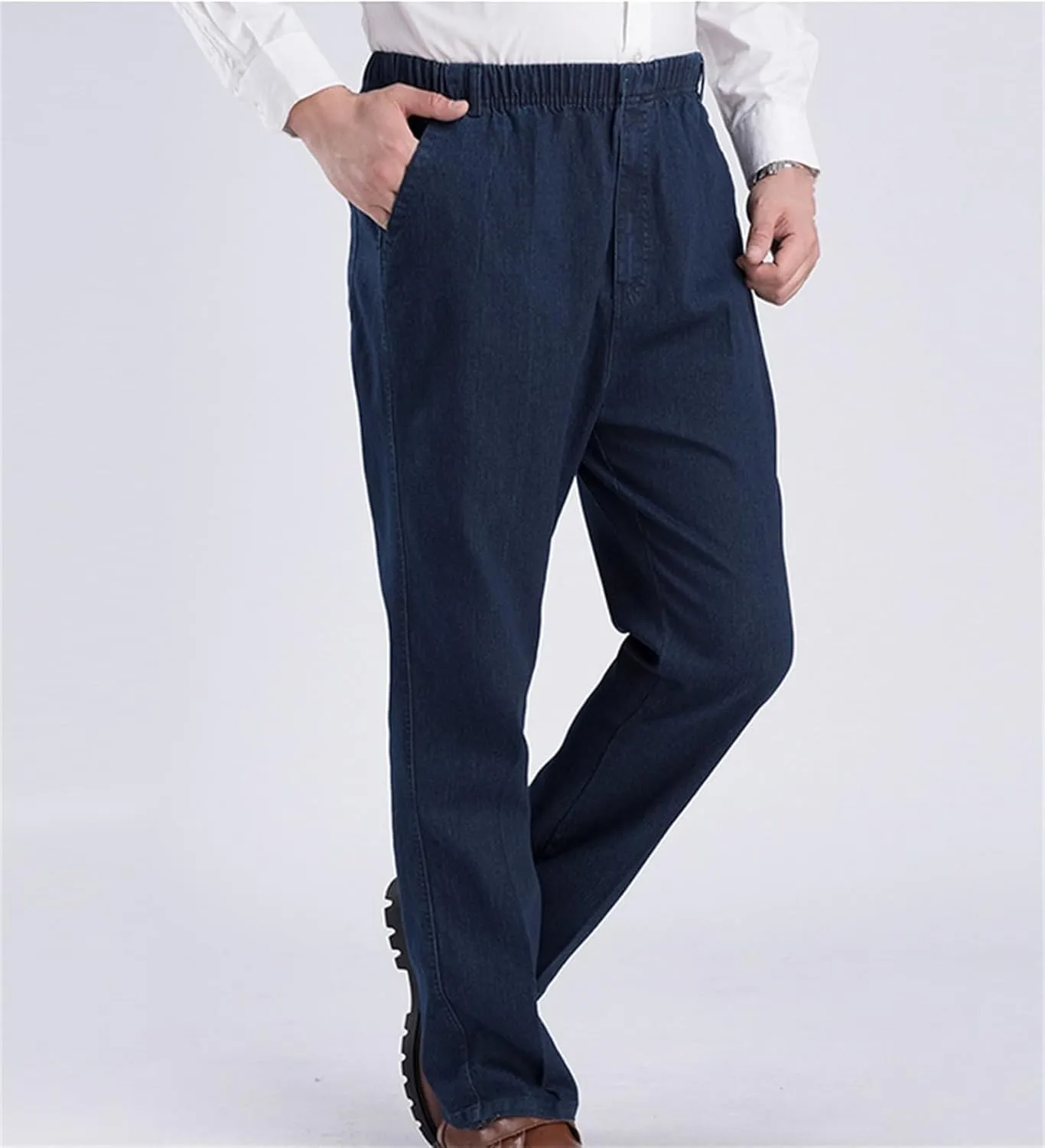 Mens Elastic Waist Jeans, Flexible Waist Straight Fit Comfort Denim, Relaxed Fit with, Elastic Waist Jeans for Men