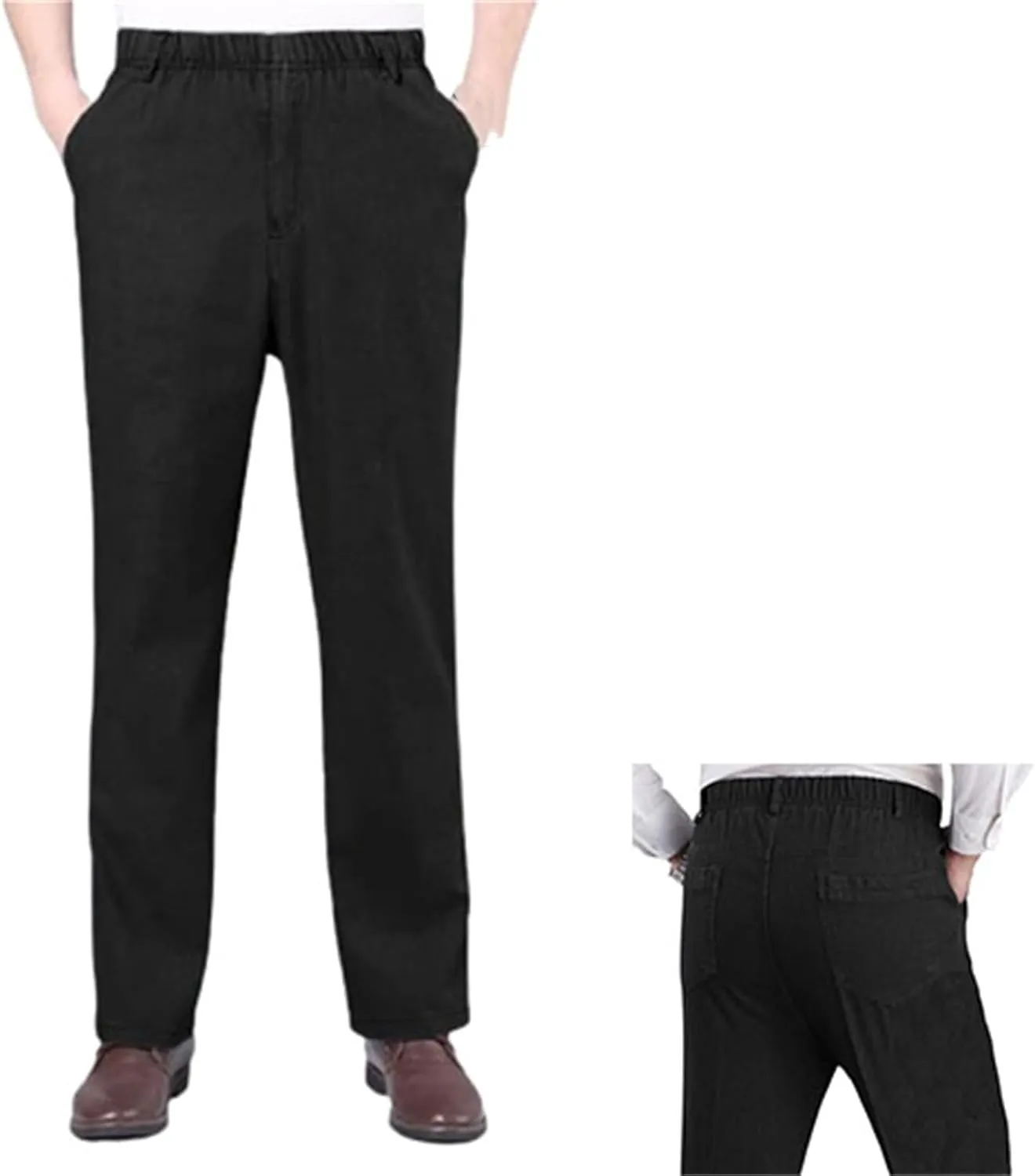 Mens Elastic Waist Jeans, Flexible Waist Straight Fit Comfort Denim, Relaxed Fit with, Elastic Waist Jeans for Men