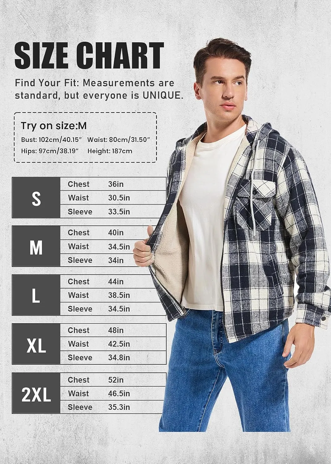 Men's Full Zip Flannel Jacket Sherpa Fleece Lined Hoodie Jacket Plaid Flannel Shirt Jackets with Pocket