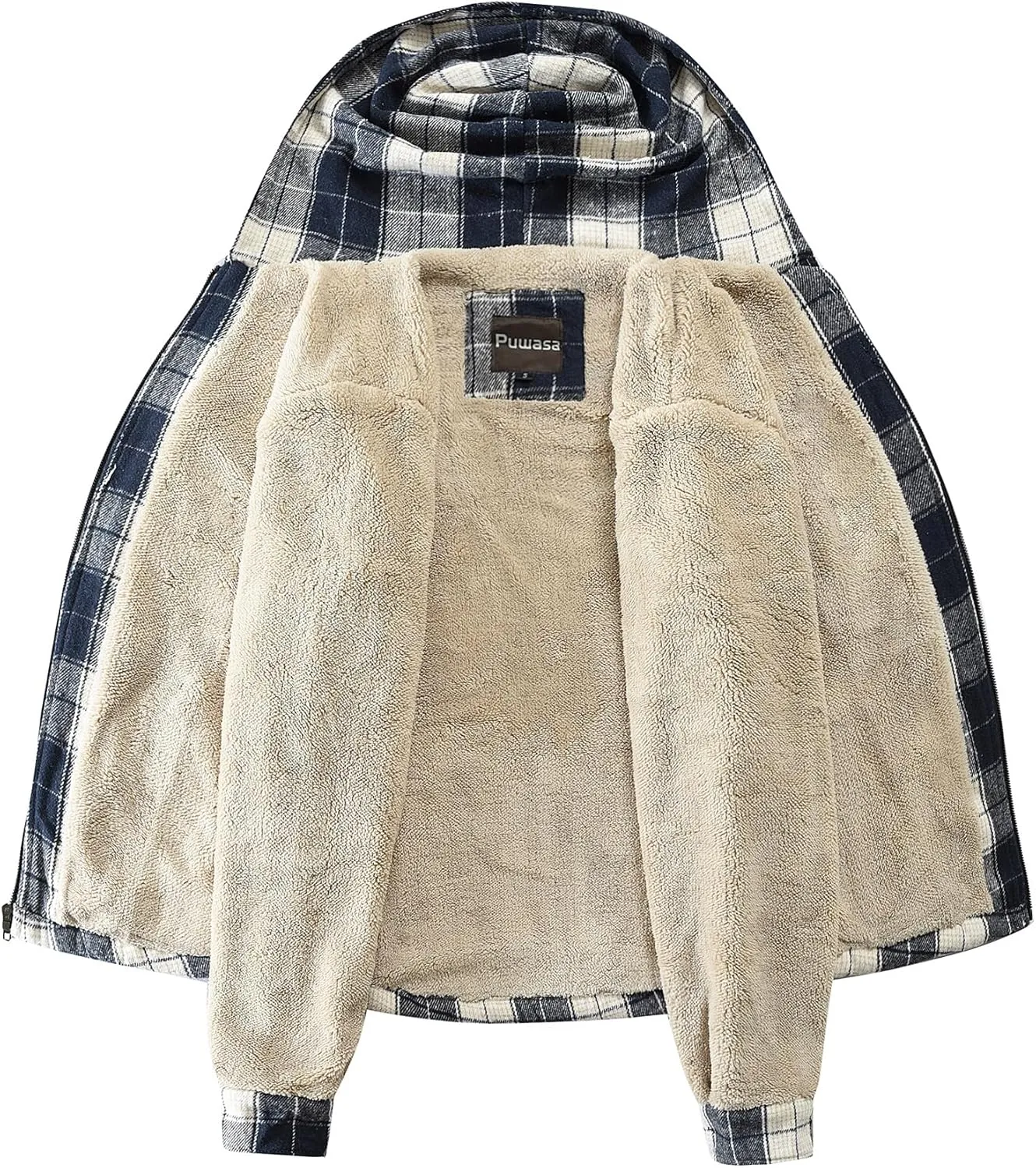 Men's Full Zip Flannel Jacket Sherpa Fleece Lined Hoodie Jacket Plaid Flannel Shirt Jackets with Pocket