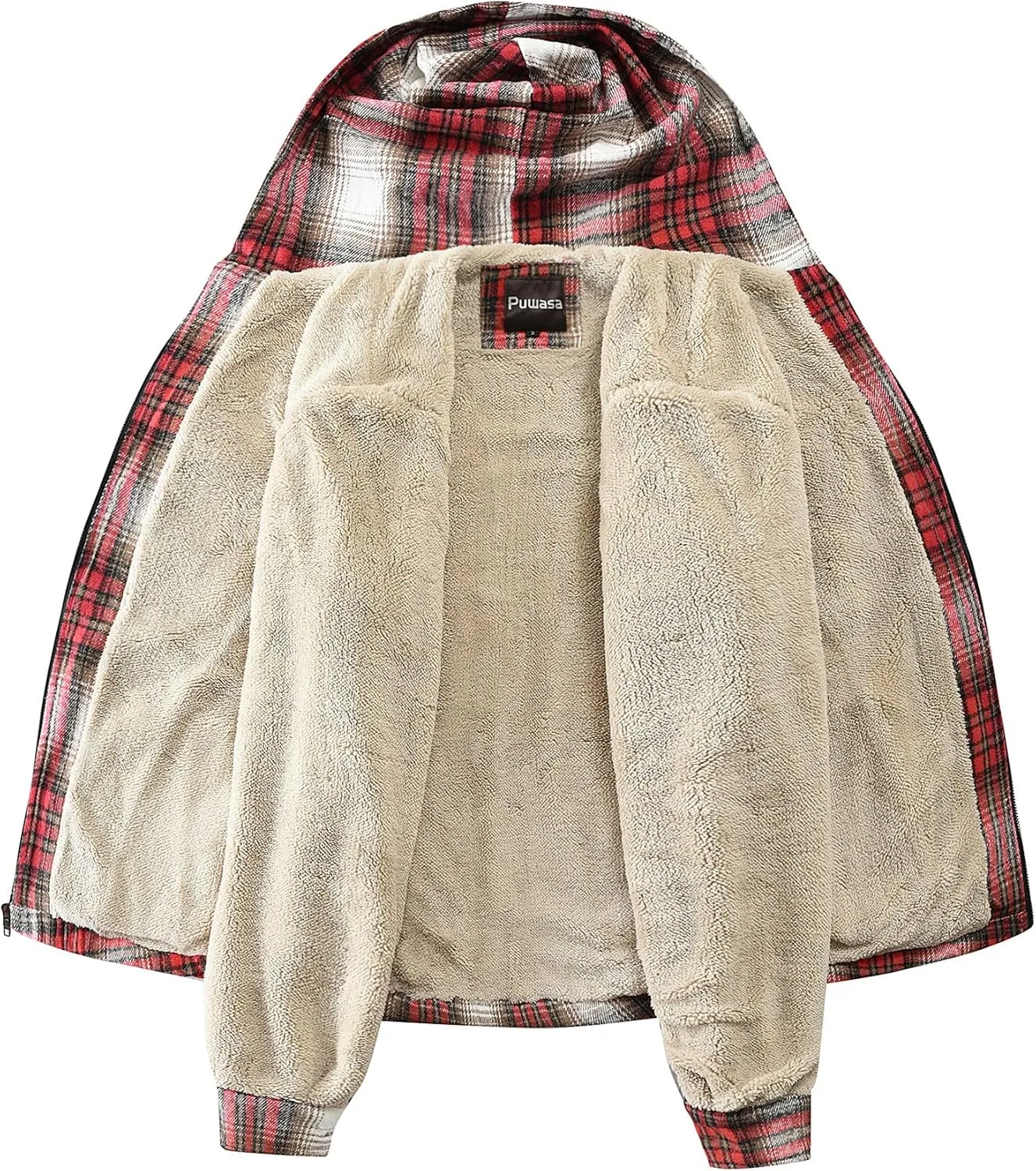 Men's Full Zip Flannel Jacket Sherpa Fleece Lined Hoodie Jacket Plaid Flannel Shirt Jackets with Pocket