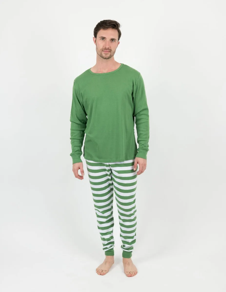 Men's Green & White Stripes Pajamas