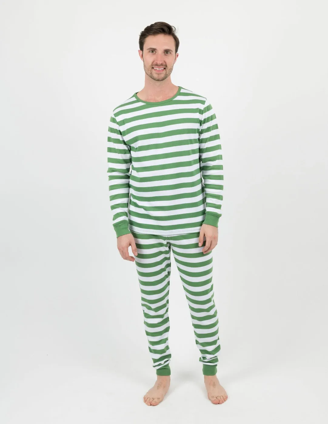 Mens Green & White Stripes Pajamas