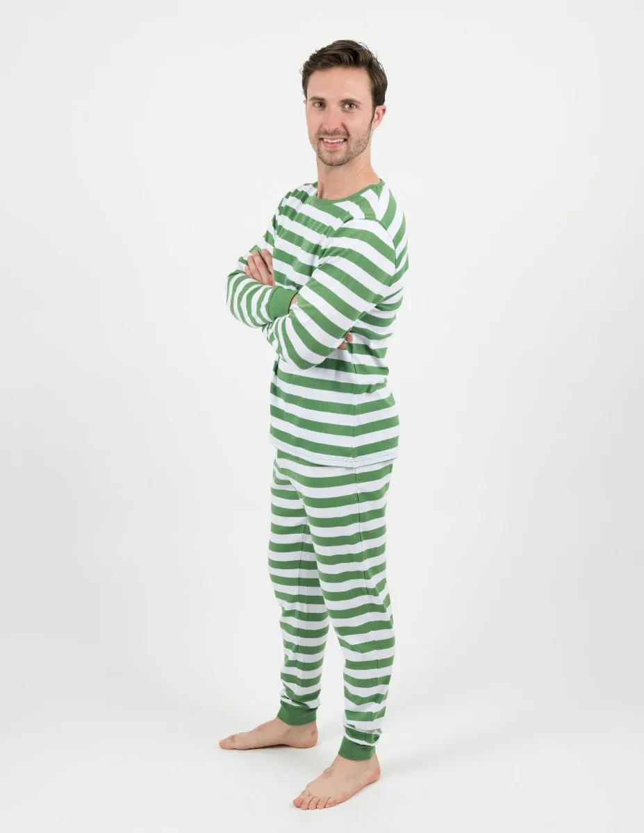 Mens Green & White Stripes Pajamas