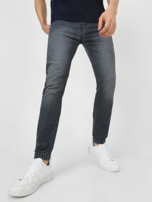 Men's Grey Slim Fit Washed Jogger Jeans Stretch