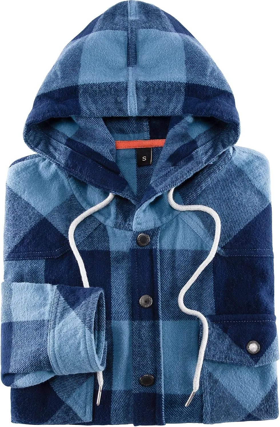 Men's Hooded Plaid Flannel Shirt Jacket Snap Button Flannel Hoodie with Hand Pockets (Heavyweight 10.6 Oz Fabric)