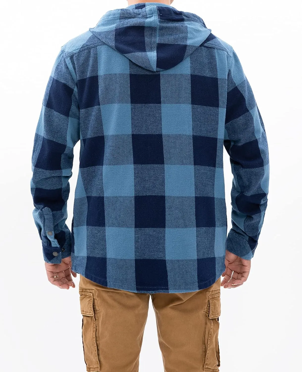 Men's Hooded Plaid Flannel Shirt Jacket Snap Button Flannel Hoodie with Hand Pockets (Heavyweight 10.6 Oz Fabric)