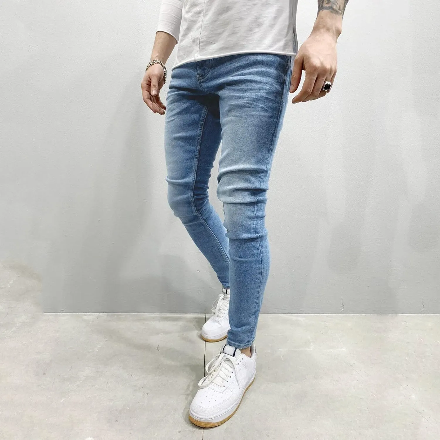 Mens Jeans Slim Fit Skinny Stretch Denim Pants Men Straight Fit Denim Stretch Tapered Jean Pants Stretch Ripped Tapered Leg