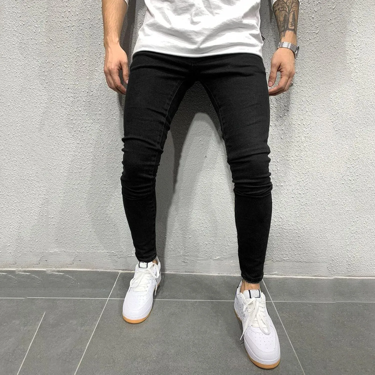 Mens Jeans Slim Fit Skinny Stretch Denim Pants Men Straight Fit Denim Stretch Tapered Jean Pants Stretch Ripped Tapered Leg