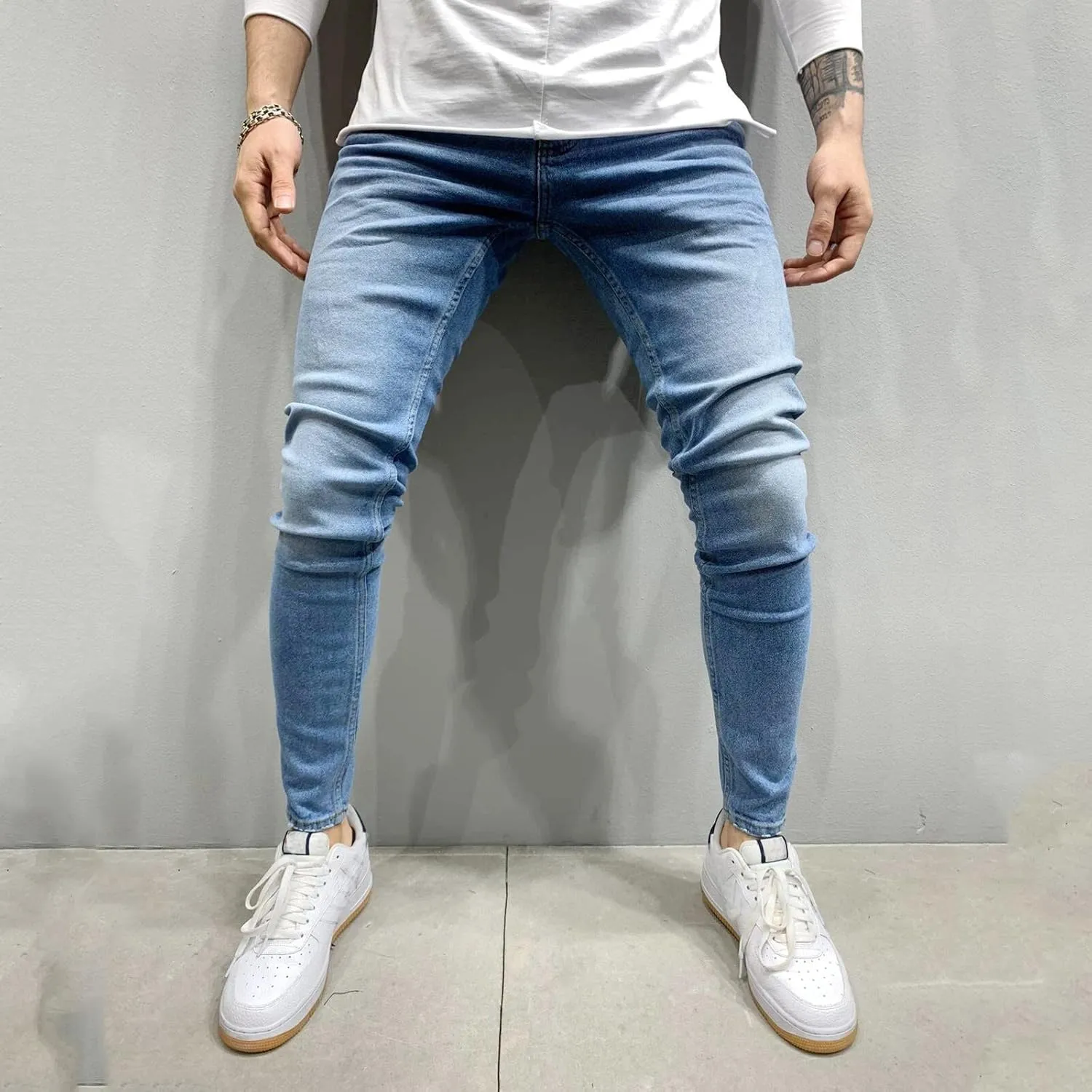 Mens Jeans Slim Fit Skinny Stretch Denim Pants Men Straight Fit Denim Stretch Tapered Jean Pants Stretch Ripped Tapered Leg