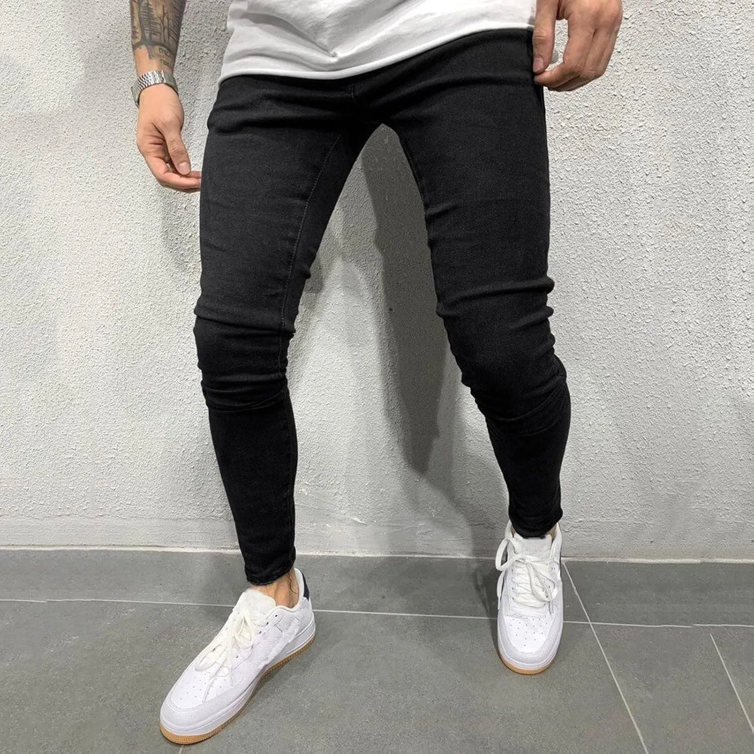 Mens Jeans Slim Fit Skinny Stretch Denim Pants Men Straight Fit Denim Stretch Tapered Jean Pants Stretch Ripped Tapered Leg