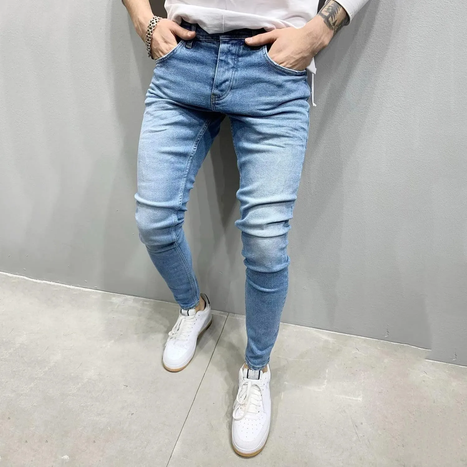 Mens Jeans Slim Fit Skinny Stretch Denim Pants Men Straight Fit Denim Stretch Tapered Jean Pants Stretch Ripped Tapered Leg