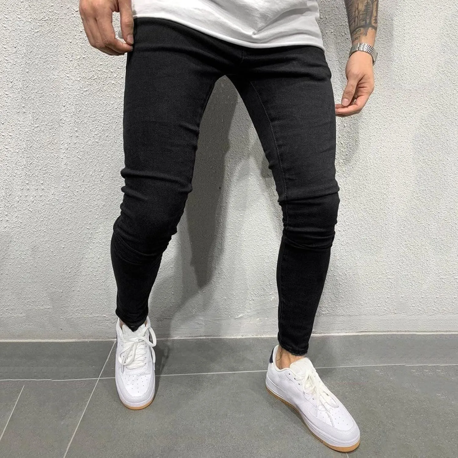 Mens Jeans Slim Fit Skinny Stretch Denim Pants Men Straight Fit Denim Stretch Tapered Jean Pants Stretch Ripped Tapered Leg
