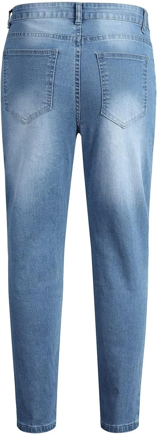 Mens Jeans Slim Fit Skinny Stretch Denim Pants Men Straight Fit Denim Stretch Tapered Jean Pants Stretch Ripped Tapered Leg