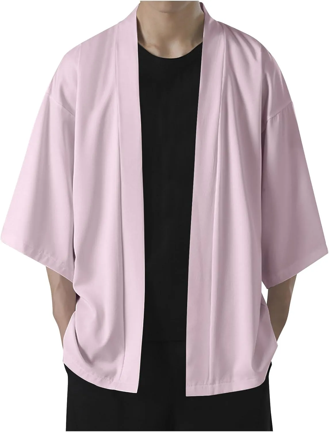 Men's Lightweight Kimono Robe Jacket Thin Ice Silk UV Sun Protection Cover Up Open Front Long Cardigan Coat Outwear
