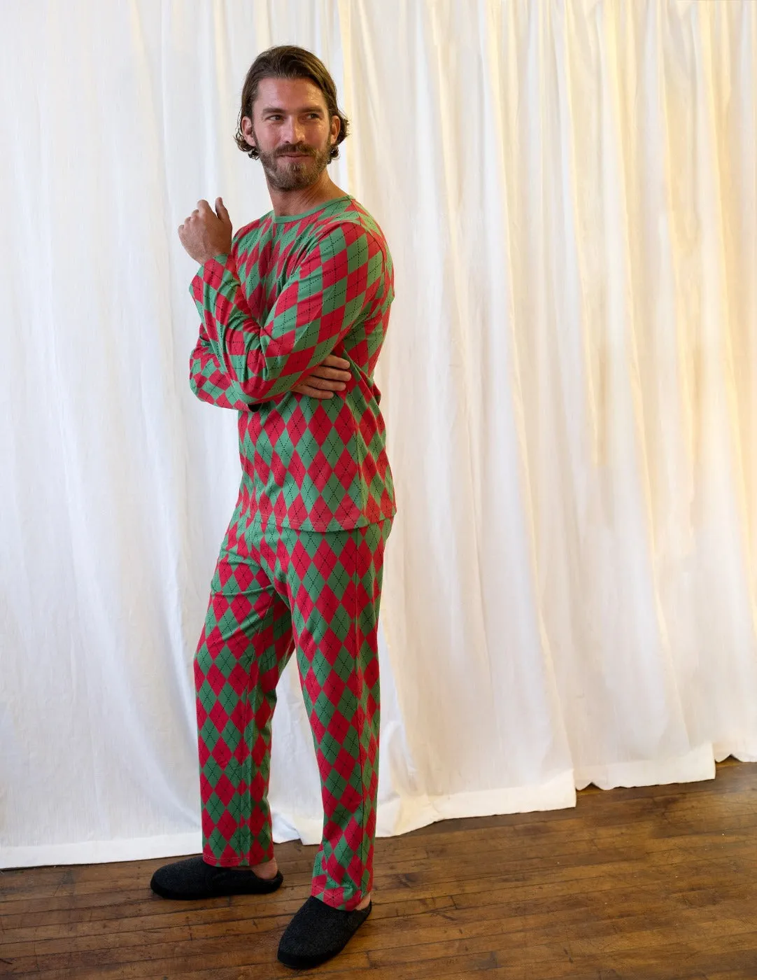 Men's Loose Fit Argyle Print Pajamas
