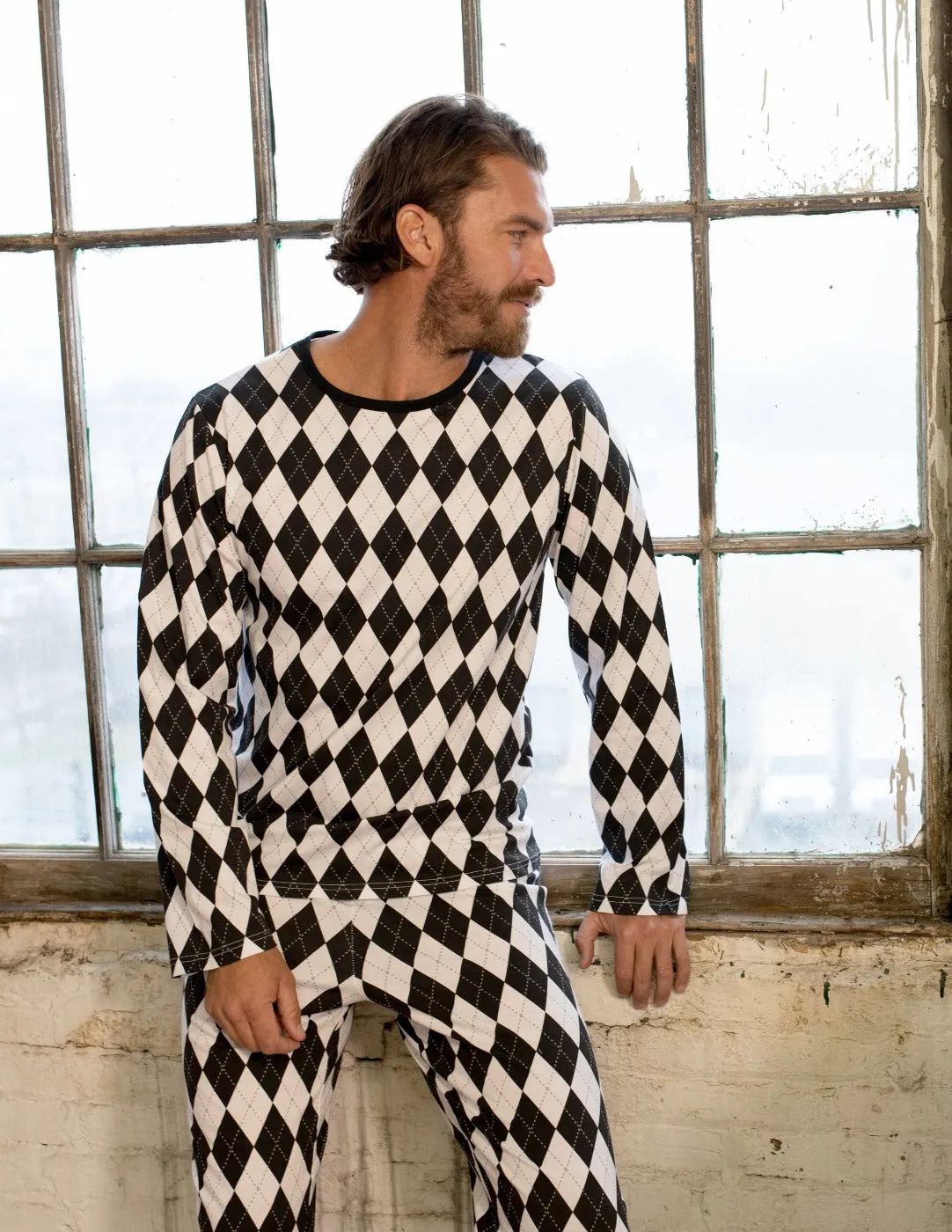 Men's Loose Fit Argyle Print Pajamas