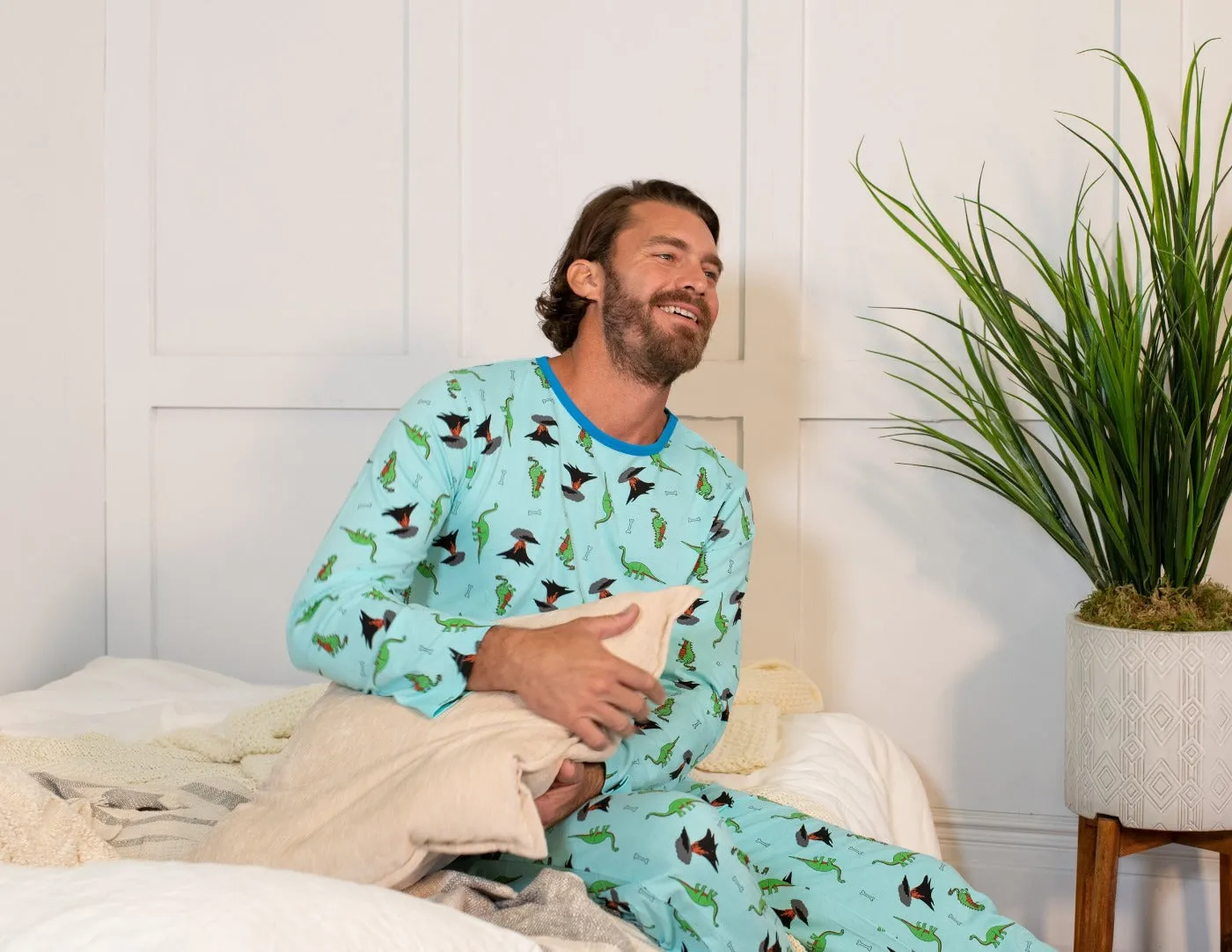 Mens Loose Fit Blue Dinosaur Pajamas