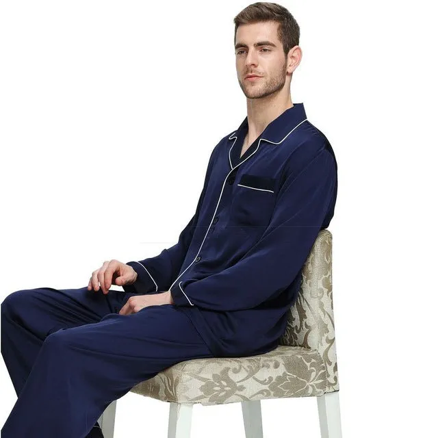 Men's Night Wear Silk Satin Pajamas Suit