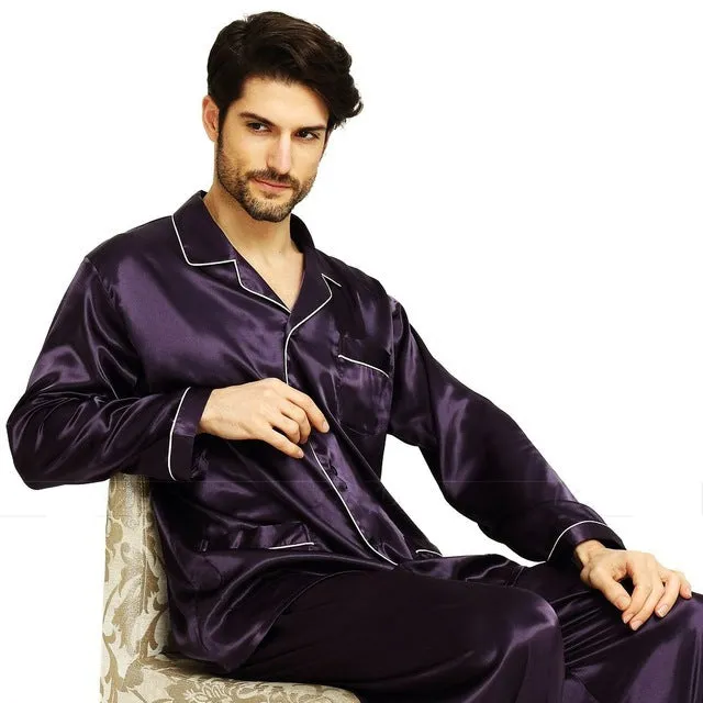 Men's Night Wear Silk Satin Pajamas Suit