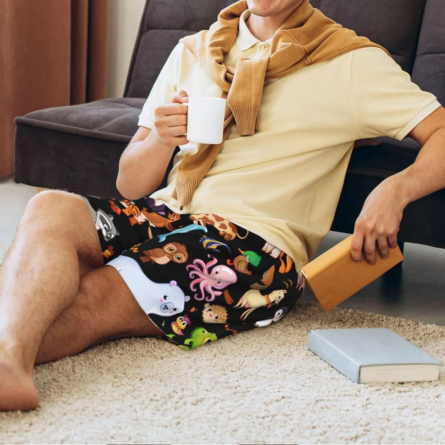mens pajama pants - Animal Cartoon Style Comfy Sleep Shorts Mens Pajama shorts, mens lounge shorts pj pants