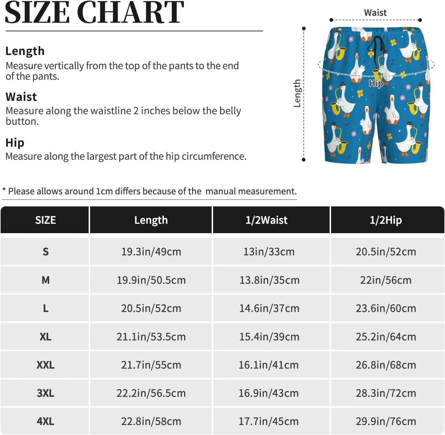 Mens Pajama Pants - Cartoon Goose Comfy Sleep Shorts Mens Pajama Shorts, Mens Lounge Shorts Pj Pants