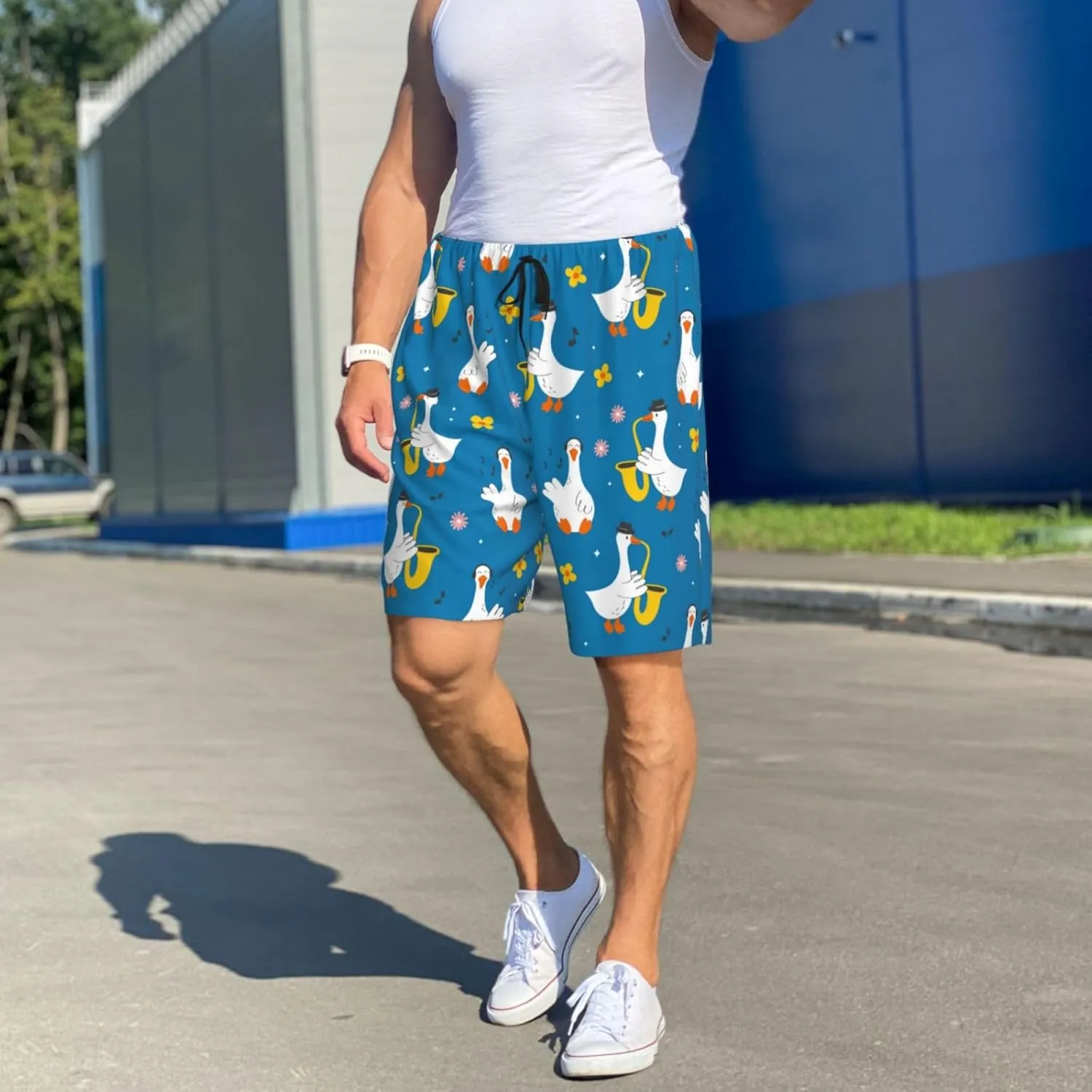 Mens Pajama Pants - Cartoon Goose Comfy Sleep Shorts Mens Pajama Shorts, Mens Lounge Shorts Pj Pants