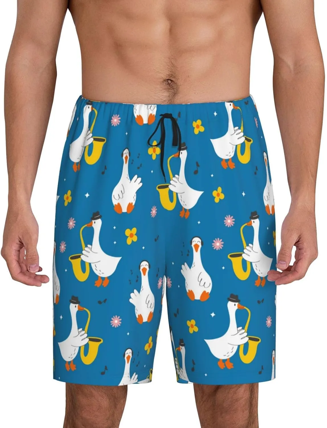 Mens Pajama Pants - Cartoon Goose Comfy Sleep Shorts Mens Pajama Shorts, Mens Lounge Shorts Pj Pants