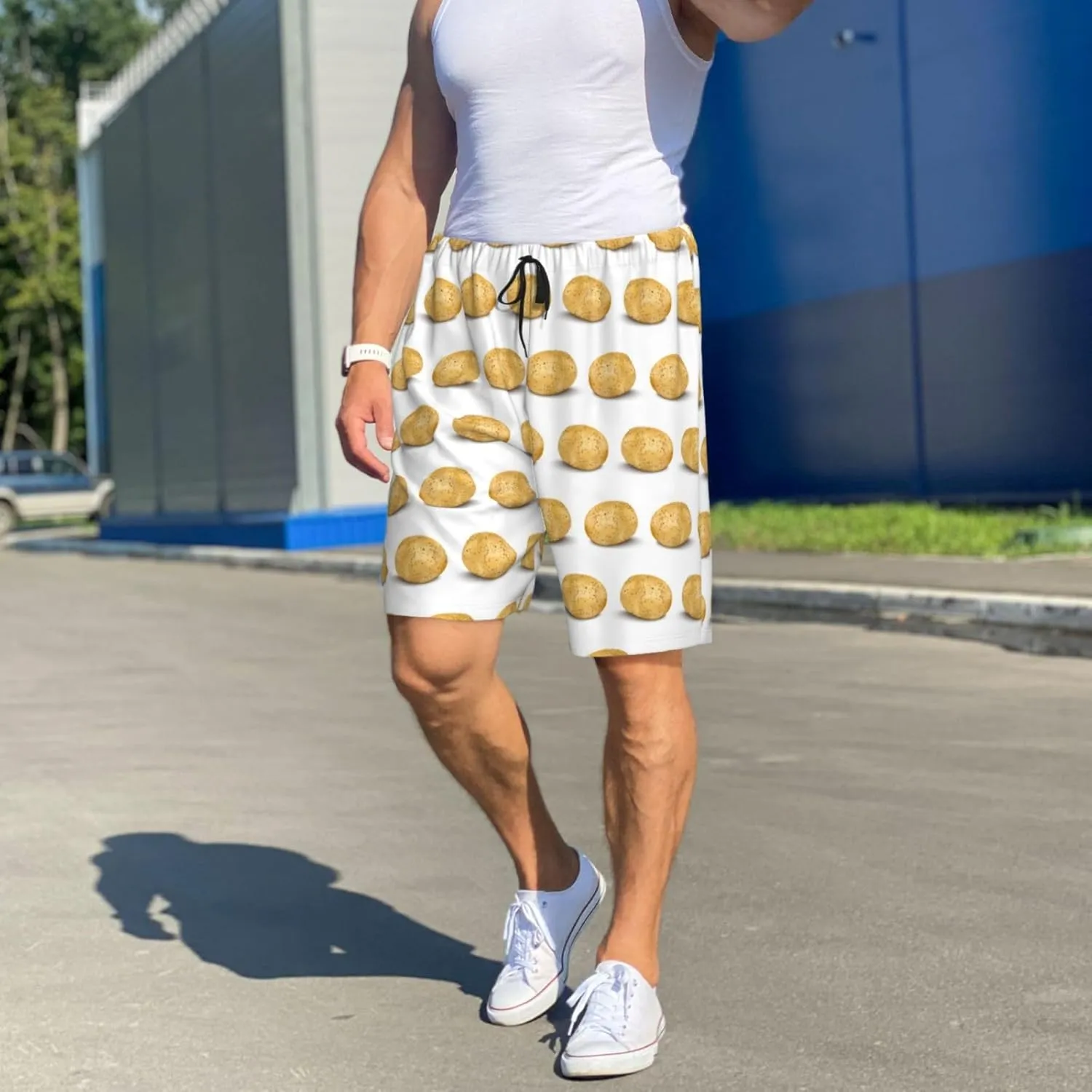 Mens Pajama Pants - Potato Pattern cartoon Sleep Shorts Mens Pajama Shorts, Comfy Pj Pants for Mens Lounge Shorts