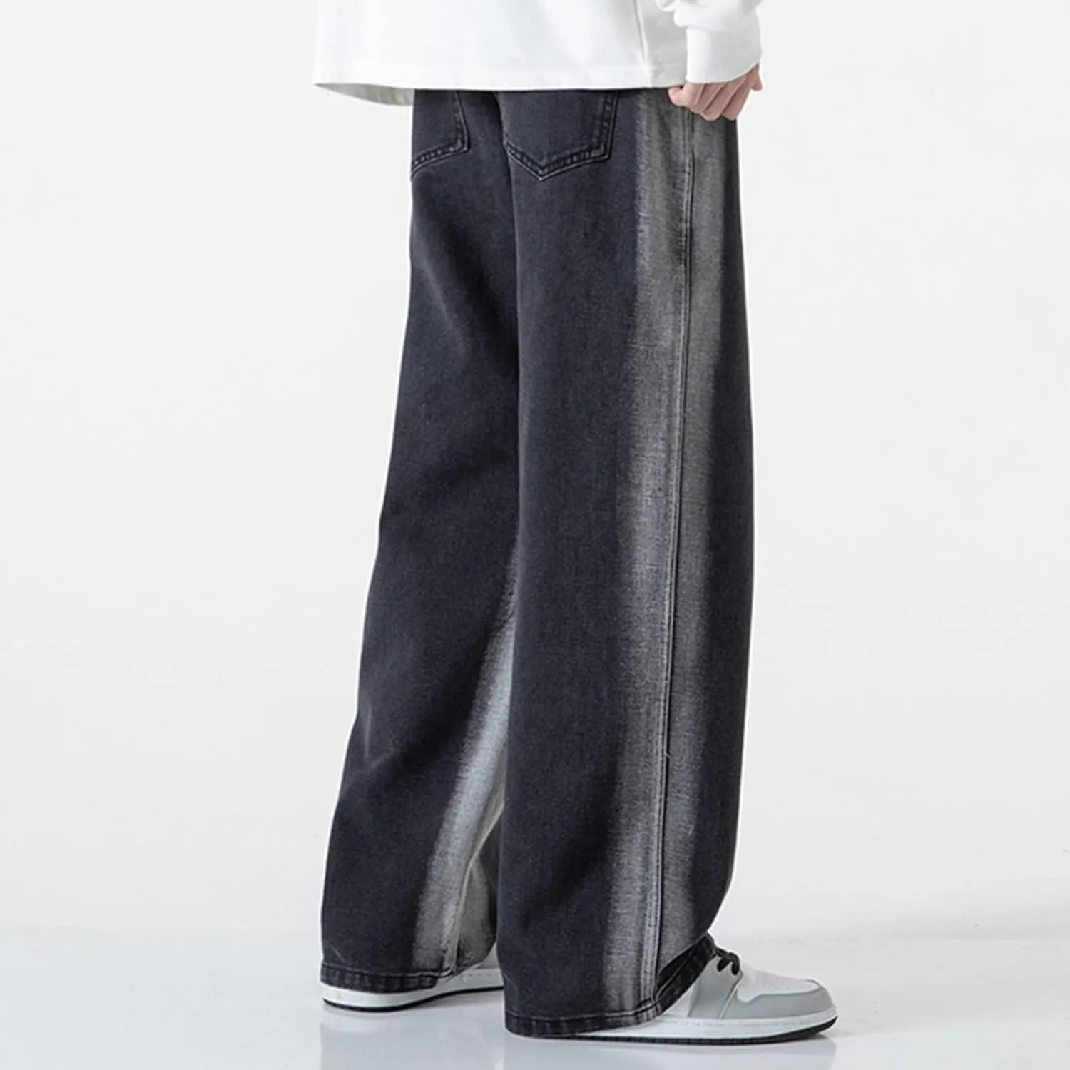 Mens Pants Jeans with Cargo Pockets Classic Elastic Waist Retro Jeans Pants Lightweight Elastic Waist Denim Trousers