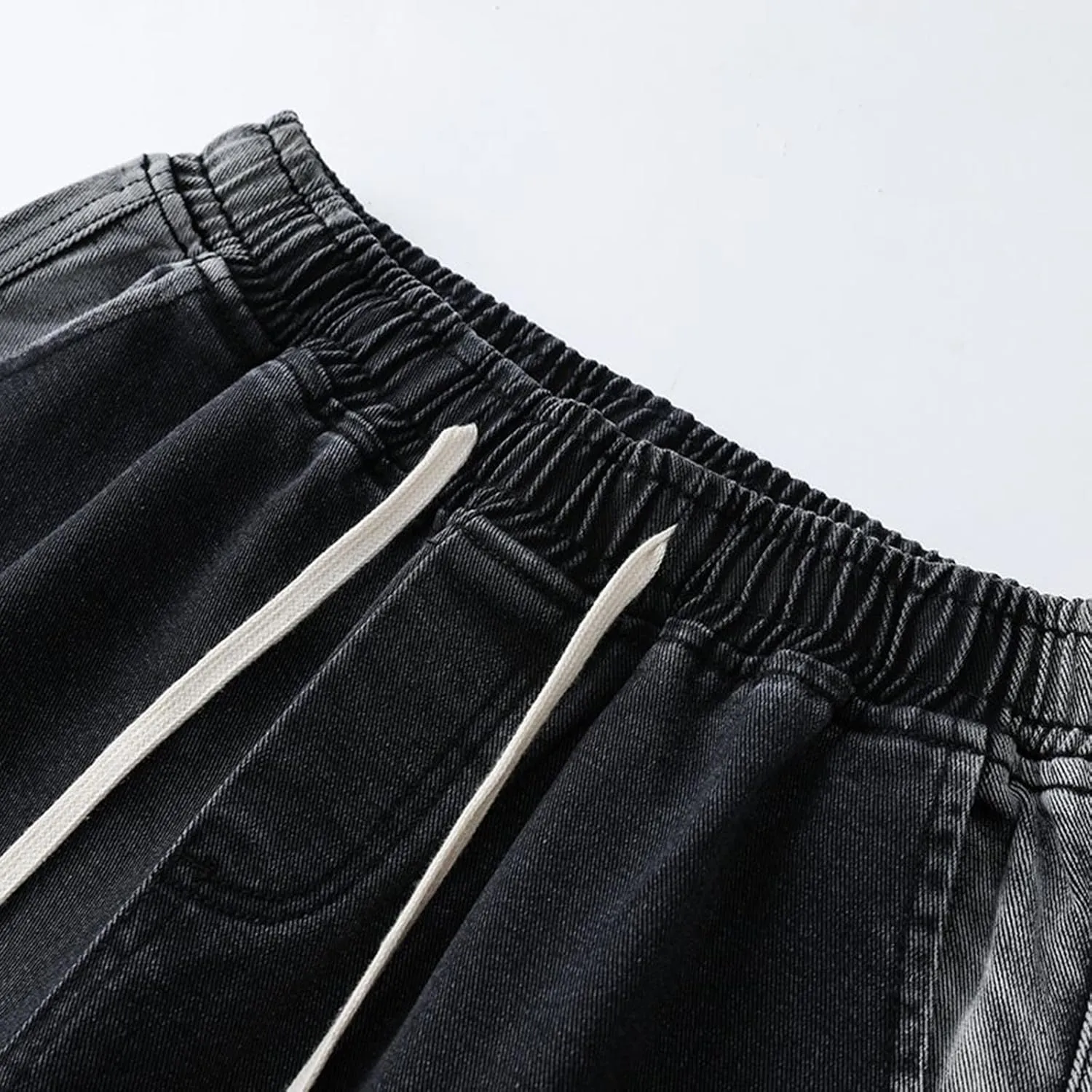 Mens Pants Jeans with Cargo Pockets Classic Elastic Waist Retro Jeans Pants Lightweight Elastic Waist Denim Trousers