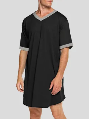 Men's Patchwork V-neck Short Sleeve Robe SKUF36877