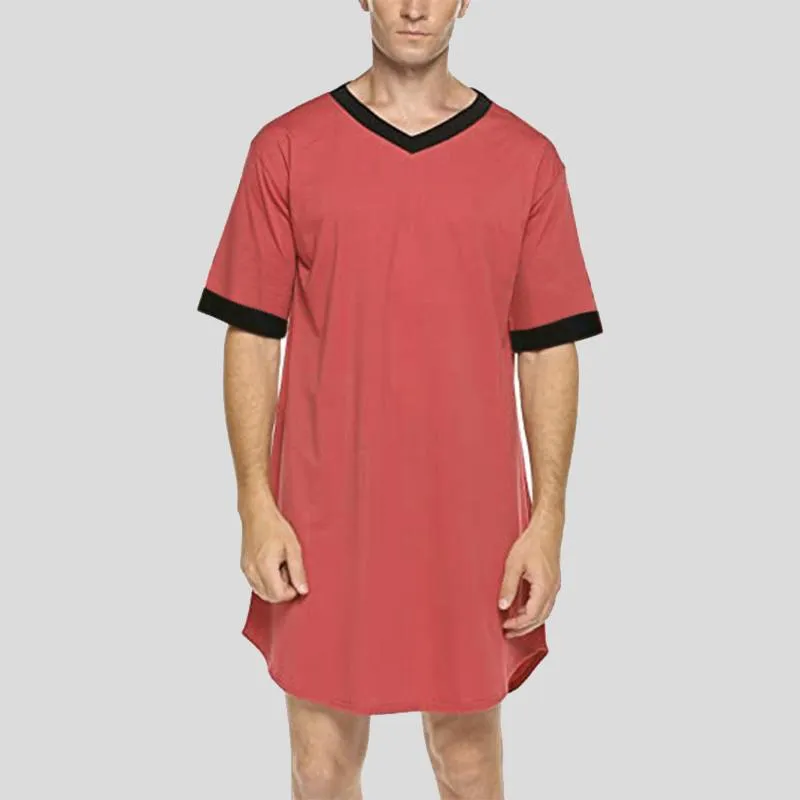 Men's Patchwork V-neck Short Sleeve Robe SKUF36877