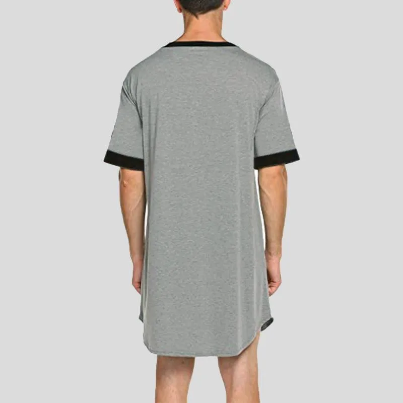 Men's Patchwork V-neck Short Sleeve Robe SKUF36877
