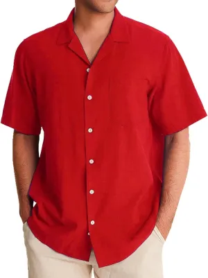Mens Resort Wear 2025 Button Down Shirt Short Sleeve Breathable Lightweigh Casual Loose Solid Color Shirts with Pocket